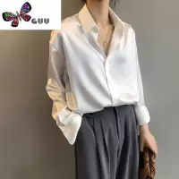 语娄白色衬衫女秋季2023年新款垂坠感气质高级感上衣醋酸缎面衬衣高端