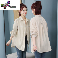 语娄灯芯绒衬衫女早薄款长袖上衣中长款宽松休闲外搭衬衣开衫外套