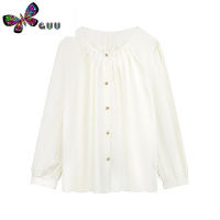 语娄时尚减龄衬衫女秋季2023新款宽松显瘦圆领纯色设计感小众长袖上衣
