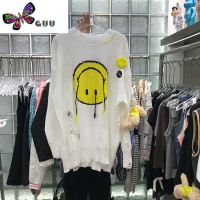 语娄笑脸卡通立体玩偶小熊毛衣女2023新款徽章刺绣圆领宽松针织衫