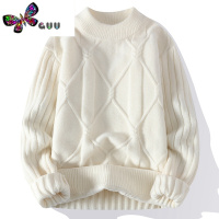 语娄软糯毛衣男冬季潮牌扭花毛线衣圆领保暖内搭青少年百搭潮流针织衫