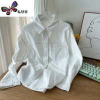语娄日系温柔风宽松软奶蓝叠穿别致小众白衬衫女春装韩系棉质休闲上衣
