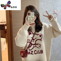 语娄慵懒风套头毛衣女新款提花猫咪宽松设计感小众加厚打底针织衫