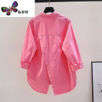 语娄燕尾背后开叉棉布衬衫女新款韩版宽松单口袋长袖衬衣上衣