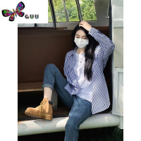 语娄日系复古条纹衬衫女款宽松休闲慵懒风长袖外套情侣装上衣