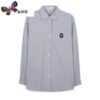 语娄chictang 蓝色条纹衬衫设计感小众韩系慵懒风长袖衬衣外套女鑫叁