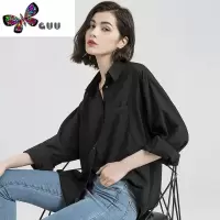 语娄宽松设计感小众黑色衬衫女复古港味慵懒叠穿上衣高级感港风白衬衣