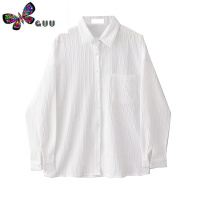 语娄2023新款小众设计感褶皱纹理盐系衬衫宽松慵懒风纯色衬衣上衣