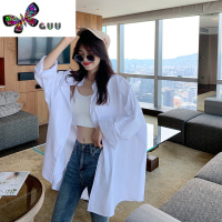 语娄韩国2023白色长袖衬衫女中长款宽松显瘦BF风百搭设计感小众衬衣