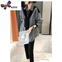 语娄拽酷女装黑灰条纹上衣衬衫女2023新款设计感时尚外穿百搭气质