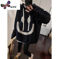 语娄黑色卫衣女早秋2023新款慵懒风宽松休闲百搭中长款上衣连帽毛衣女