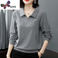 语娄大码长袖女2023新款带领Polo衫打底衫遮肚宽松百搭上衣