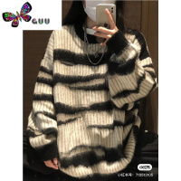 语娄高级感马海毛条纹套头毛衣女2023新款慵懒风复古宽松上衣外套