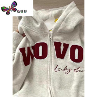 语娄美式复古米灰色潮牌字母连帽卫衣女宽松慵懒风百搭开衫外套潮