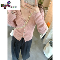 语娄 美丽诺毛V领针织开衫外套女初秋2023新款显瘦纯欲风上衣