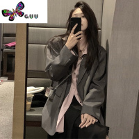 语娄灰色西装外套女2023新款小个子小众设计高级感宽松休闲西服