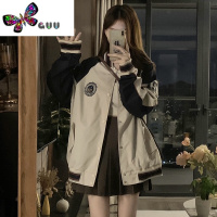 语娄美式复古立领拼色棒球服女早2023年新款oversize百搭工装外套