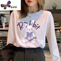 语娄紫色长袖t恤女2023年新款兔年款印花上衣服韩版ins宽松打底衫