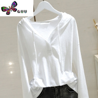 语娄特大码300斤连帽长袖t恤女2023新款宽松显瘦竹节棉内搭打底衫