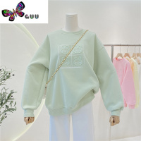 语娄圆领卫衣女新款宽松慵懒风植绒小兔子减龄休闲套头衫上衣外套
