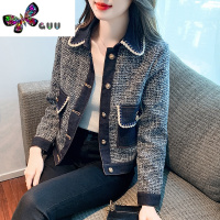 语娄2023秋季新款小香风拼接夹克外套女秋装宽松设计感千鸟格短款上衣