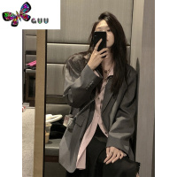 语娄oversize灰色西装外套女高级感2023新款宽松休闲廓形大码西服