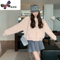 语娄藕粉色棒球服外套女2023新款韩系学院风减龄小个子针织短夹克