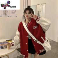 语娄外套女新款美式复古加绒加厚初中高中学生本命年红色棒球服