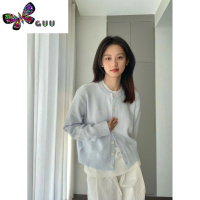 语娄inrm线上商店 软糯感浅蓝色针织毛衣外套秋季新款简约短外套