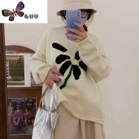 语娄慵懒风ins韩系2023年早秋宽松花朵针织衫套头毛衫学生装毛衣女