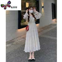 语娄法式甜辣妹长袖高级感连衣裙子女夏季仙女收腰显瘦白色a字中长裙