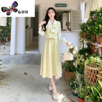 语娄大码女装法式气质假两件长袖连衣裙女秋季裙子胖mm遮肚子显瘦长裙