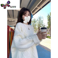 语娄2023新款白色加厚麻花针织套头毛衣宽松外穿韩版慵懒风上衣女