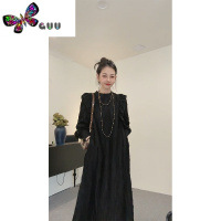 语娄今年流行漂亮裙子秋季2023新款女装高级感早秋黑色长袖连衣裙长裙