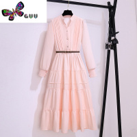 语娄长袖连衣裙女秋装2023年早秋季新款气质女范高级感粉色衬衫裙子
