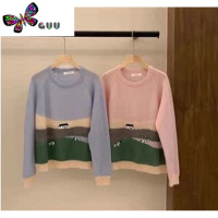 语娄撞色针织衫毛衣女2023新款宽松显瘦慵懒风套头长袖上衣打底衫