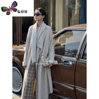 语娄新款毛围巾针织开衫女中长款设计感气质小众慵懒风毛衣外套