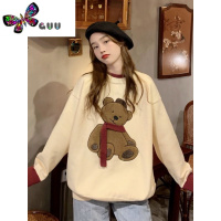 语娄日系复古毛衣女外穿新款慵懒风宽松围巾小熊撞色长袖针织衫潮