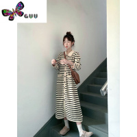 语娄显瘦条纹连衣裙女2023新款春装慵懒风中长裙设计感小众小个子裙子