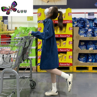 语娄法式牛仔裙女中长款2023秋季新款韩版牛仔衬衫裙小个子时尚连衣裙