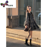 语娄初秋季女装黑色碎花长袖连衣裙子2023年新款百搭打底宽松小众短裙