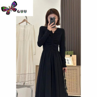 语娄法式复古黑色长裙女2023秋季新款收腰显瘦设计感气质赫本风连衣裙