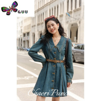 语娄枝冉卷法式牛仔连衣裙女秋季长袖连身裙子早秋秋装2023新款小个子