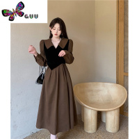 语娄法式假两件连衣裙女大码秋季新款2023胖mm拼接设计感高腰桔梗裙子