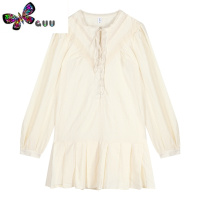 语娄法式长袖连衣裙女春季2023年新款甜美高级感a字短裙气质百褶裙子