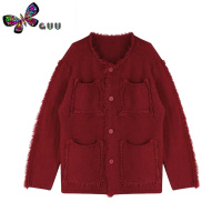 语娄 新款红色流苏毛衣慵懒风针织开衫本命年兔年小香风外套