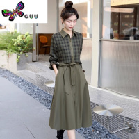 语娄格子衬衫连衣裙女2023秋季新款时尚高级感气质女范假两件套裙子