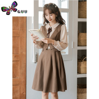 语娄秋季法式气质假两件套连衣裙女装2023新款学院风茶歇收腰裙子
