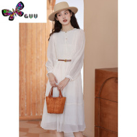 语娄早秋新款法式温柔系甜美仙女风长袖连衣裙配腰带显瘦收腰设计裙子