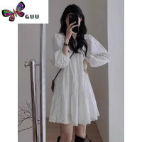 语娄法式白色泡泡袖衬衫连衣裙女2023新款夏季小个子长袖旅游穿搭裙子